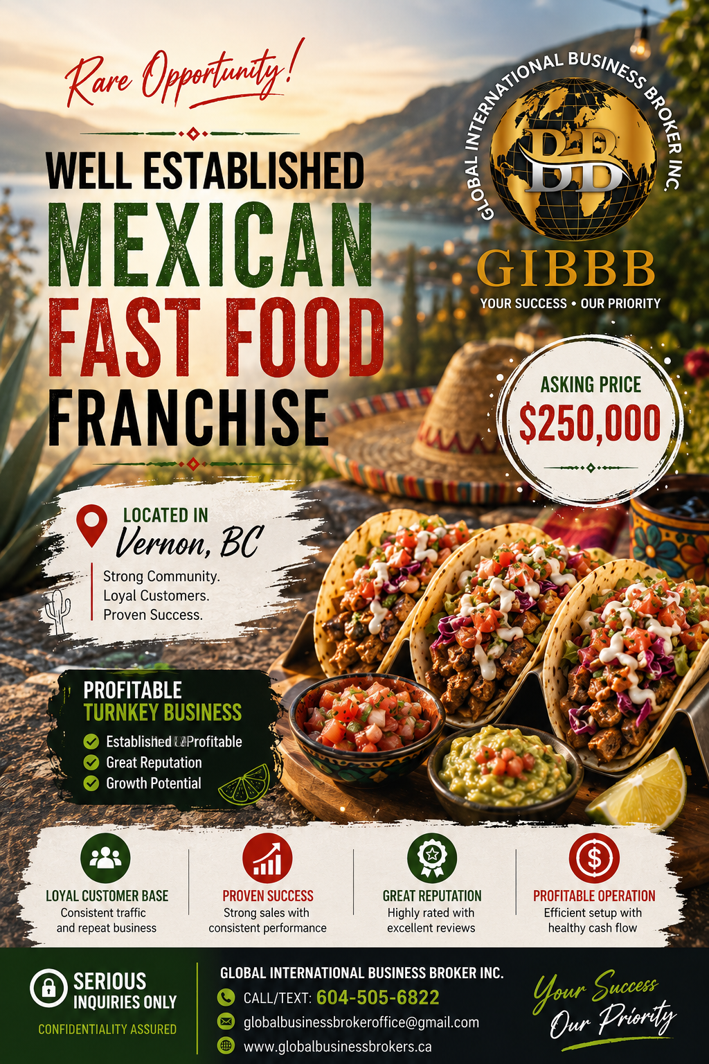 Mexican fast food for sale in Vernon, BC